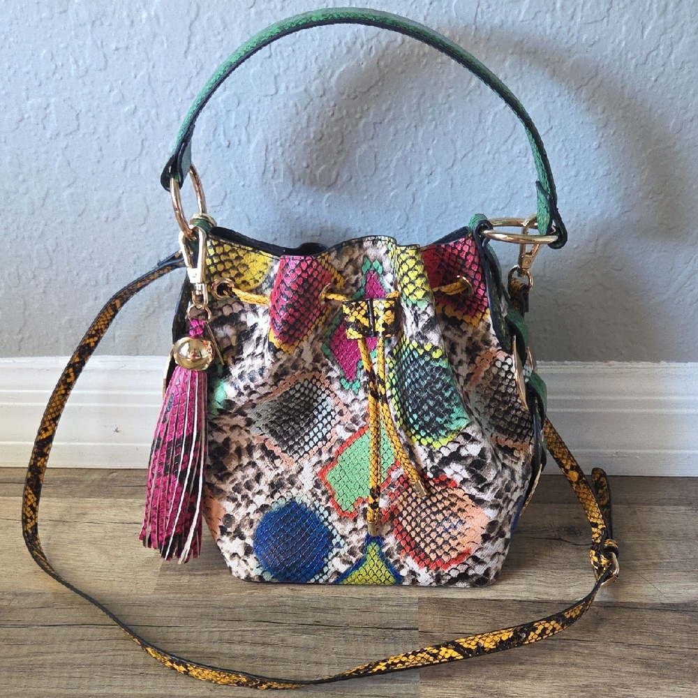 Aldo Multicolor Python Snake-Print Bucket Bag wit… - image 1
